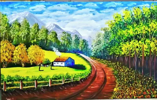 Quadros Pintura Paisagem Caminho Eucaliptos Black Friday