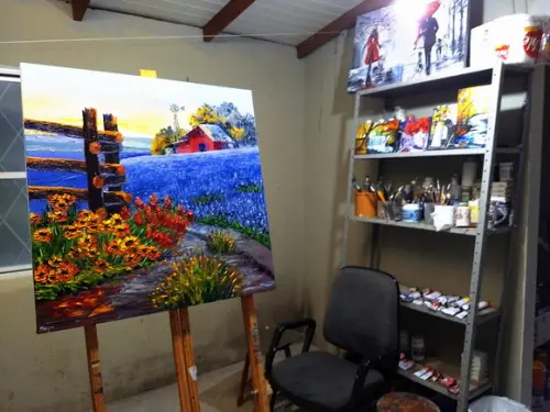 Quadros Pintura Paisagem Campo de Flores Azuis Black Friday