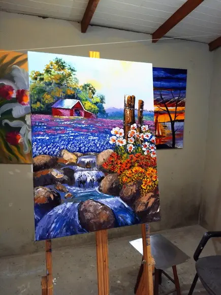 Quadros Pintura Paisagem Campo de Flores Azuis Black Friday