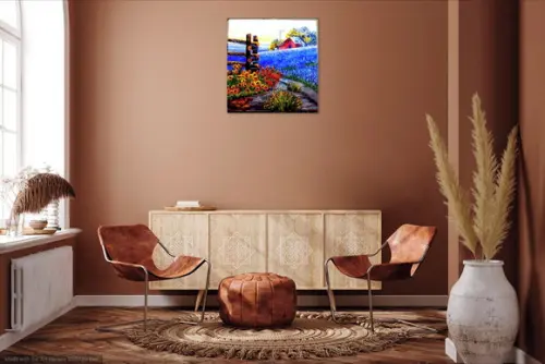 Quadros Pintura Paisagem Campo de Flores Azuis Black Friday
