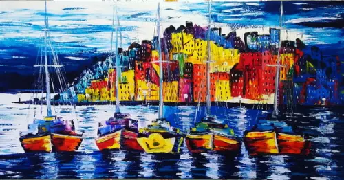 Quadros Pintura Paisagem Mar Costa Amalfitana Black Friday