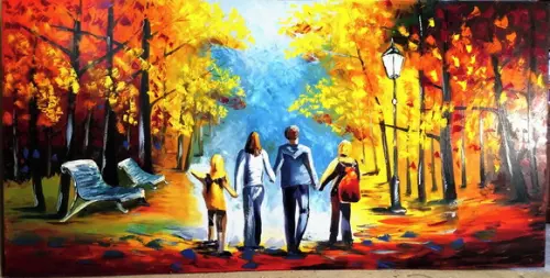 Quadros Pintura Paisagem Moderno Família Feliz Black Friday