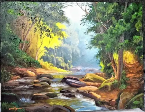 Quadros Pintura Paisagem Riacho Lage de Pedra Black Friday
