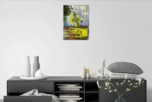 Quadros Pintura Paisagem Raios de Sol Floresta Black Friday