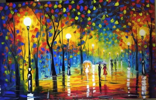 Quadros Pintura Paisagem Urbana Chuva de Outono Black Friday