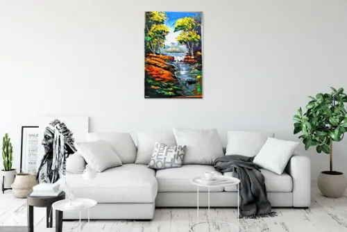 Quadros Pintura Rio com Corredeiras Pedras Black Friday