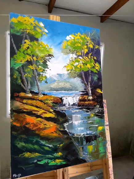 Quadros Pintura Rio com Corredeiras Pedras Black Friday