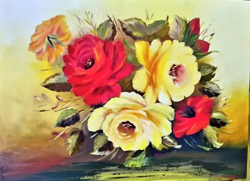 Quadros Pintura Rosas Vermelhas e Amarelas Black Friday