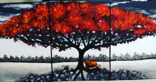 Quadros Pintura Tela Árvore Vermelha Flamboyant Black Friday