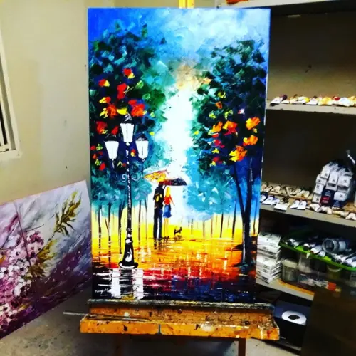 Quadros Pintura Tela Casal com Cachorro Presente de Natal