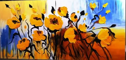 Quadros Pintura Tela Moderno Flores Amarelas Black Friday