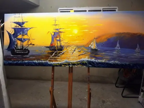 Quadros Pintura Tela Mar Por do Sol Caravelas Black Friday