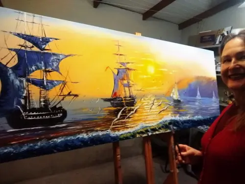 Quadros Pintura Tela Mar Por do Sol Caravelas Black Friday