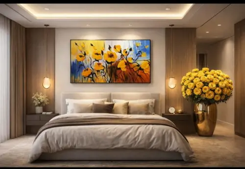 Quadros Pintura Tela Moderno Flores Amarelas Black Friday