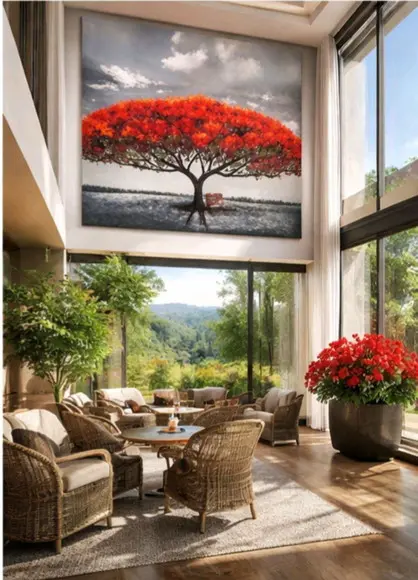 Quadros Pintura Tela Paisagem Árvore Flamboyant Black Friday