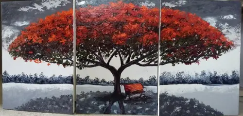 Quadros Pintura Tela Paisagem Árvore Flamboyant Black Friday