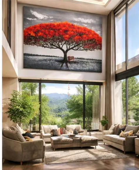 Quadros Pintura Tela Paisagem Árvore Flamboyant Black Friday