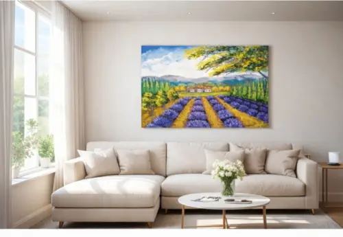 Quadros Pintura Tela Paisagem Campo de Lavanda Black Friday