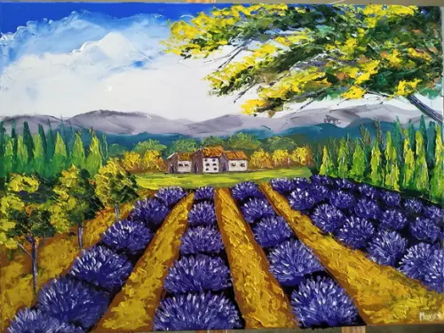 Quadros Pintura Tela Paisagem Campo de Lavanda Black Friday