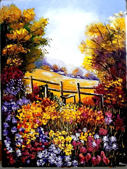 Quadros Pintura Tela Paisagem Campo de Tulípas Black Friday
