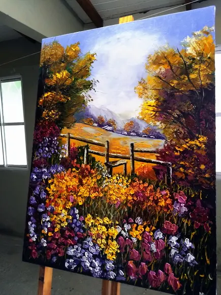 Quadros Pintura Tela Paisagem Campo de Tulípas Black Friday