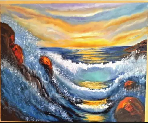 Quadros Pintura Tela Paisagem Marina Por do Sol Rebentação