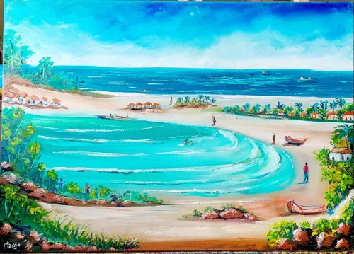 Quadros Pintura Tela Paisagem Marina Praia Vila de Pecadores