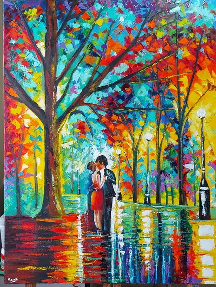 Quadros Pintura Tela Paisagem Urbana Abstrato Moderno Casal