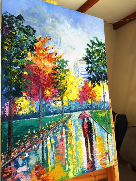 Quadros Pintura Tela Paisagem Urbana Abstrato Moderno Casal