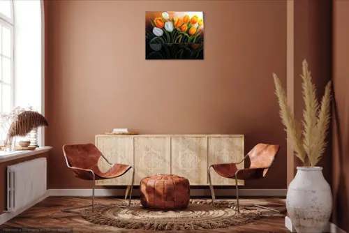 Quadros Pintura Tulípas Amarelas Orvalho Black Friday