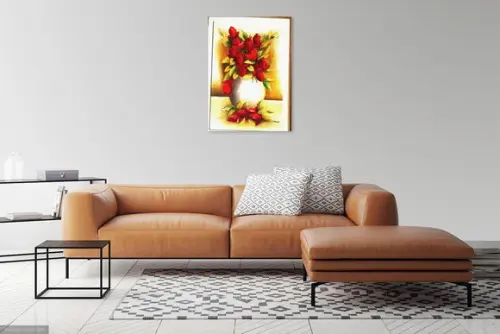 Quadros Pintura Tulipas Vermelhas no Vaso Black Friday