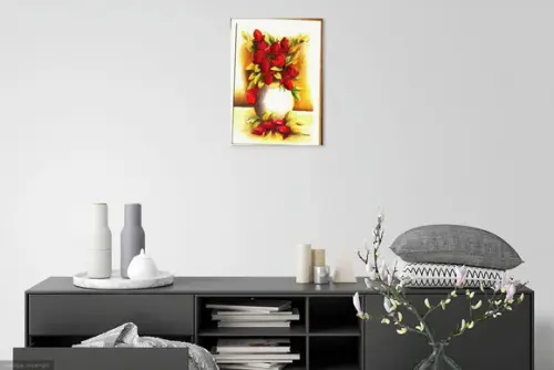 Quadros Pintura Tulipas Vermelhas no Vaso Black Friday