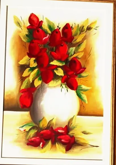 Quadros Pintura Tulipas Vermelhas no Vaso Black Friday