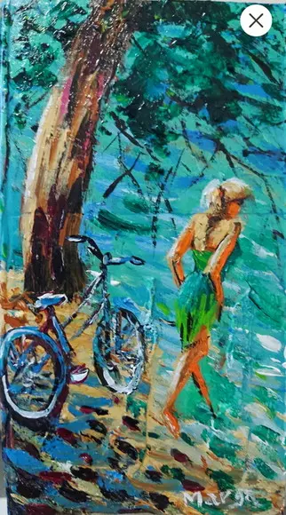 Quadros Pinturatela Mar Mulher Praia Bicicleta Black Friday