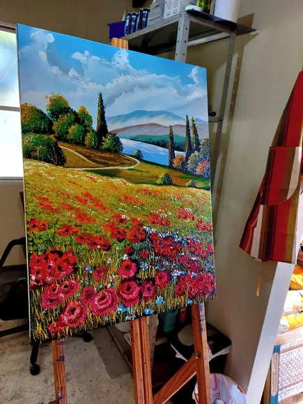 Quadros Sala Paisagem Campo de Papoulas Presente de Natal