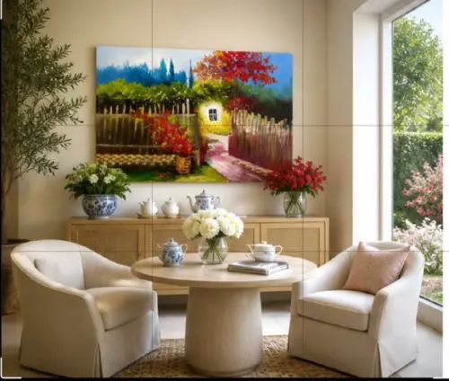 Quadros Sala Pintura Tela Paisagem Jardim Presente de Natal