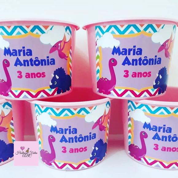 Balde Personalizado Dinossauro Menina