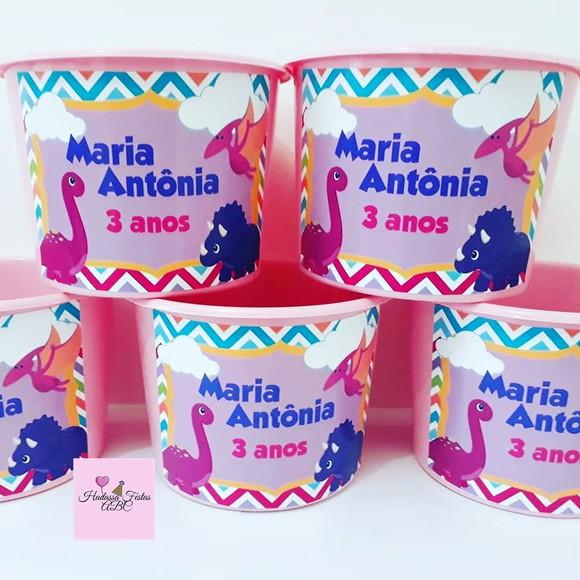 Balde Personalizado Dinossauro Menina