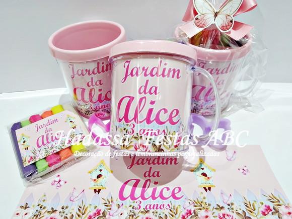 Caneca com Kit Massinha Personalizada Tema Jardim Encantado