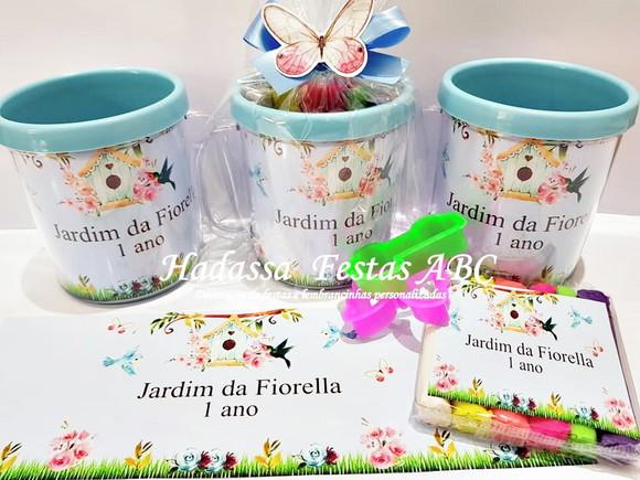 Caneca com Kit Massinha Personalizada Tema Jardim Encantado