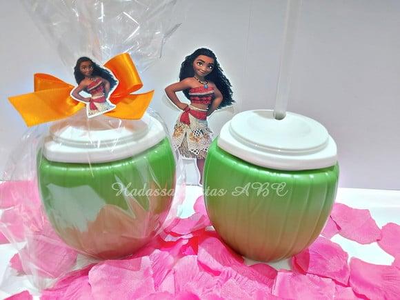 Copo com Canudo em Forma de Coco Personalizado Moana 300 ml