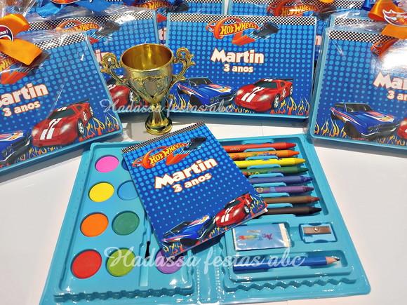 Estojo Aquarela com Livrinho para Colorir Tema Hot Wheels