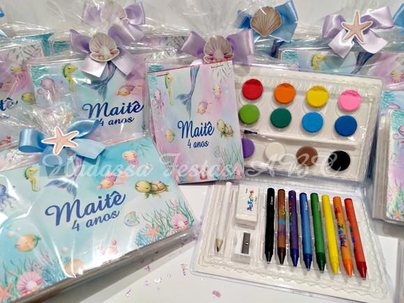 Estojo Aquarela com Livrinho para Colorir Tema Sereia 24 Pçs