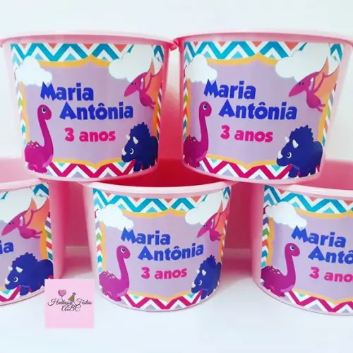 Balde Personalizado Dinossauro Menina