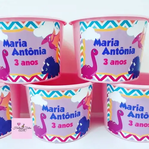 Balde Personalizado Dinossauro Menina
