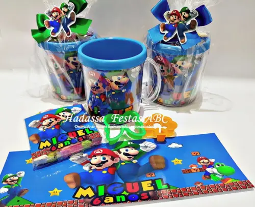 Caneca Acrílica com Kit Massinha Personalizada Super Mario