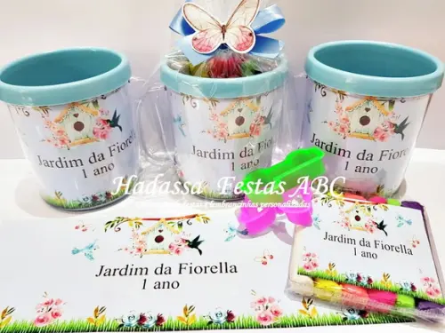 Caneca com Kit Massinha Personalizada Tema Jardim Encantado