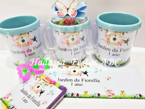 Caneca com Kit Massinha Personalizada Tema Jardim Encantado