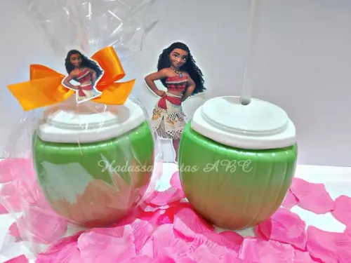 Copo com Canudo em Forma de Coco Personalizado Moana 300 ml