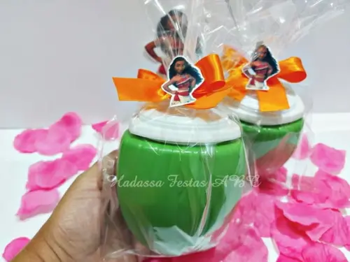 Copo com Canudo em Forma de Coco Personalizado Moana 300 ml